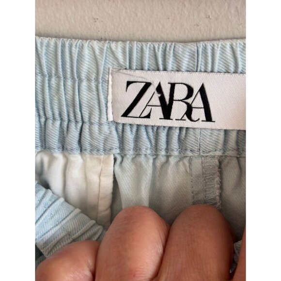 Zara Womens High Waisted Wide Leg Loose Trouser Flowy Pants Light Blue Sz M - Picture 9 of 9
